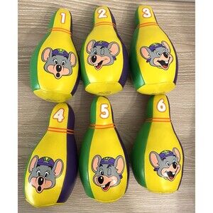Chuck E Cheese’s Kids Soft Bowling Set 6 Pins Foam Toy Game Vintage Rare